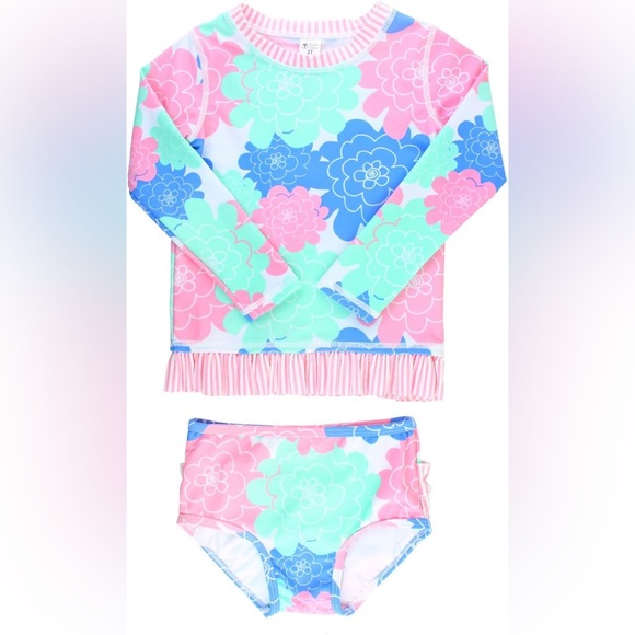 Rufflebutts rashguard set long sleeve floral pastel petals top toddler girl - Picture 1 of 10